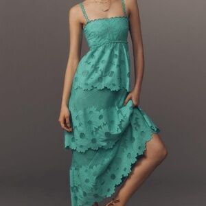 Anthropologie Teal Floral Midi layered Dress